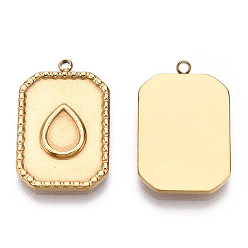 304 Stainless Steel Pendant Cabochon Settings, Rectangle, Nickel Free, Real 14K Gold Plated, Tray: 5x7mm, 22.5x14.5x2.5mm, Hole: 1.5mm