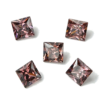 Cubic Zirconia Cabochons, Point Back, Square, Rosy Brown, 8x8x4mm
