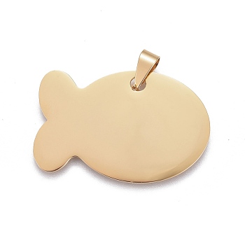 Ion Plating(IP) 304 Stainless Steel Pendants, Fish, Golden, 24.5x38x1mm, Hole: 3.5x8mm