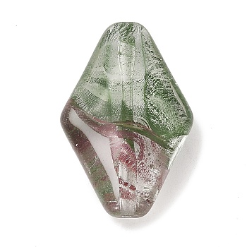 Transparent Glass Beads, Imitation Gemstones, Rhombus, Dark Olive Green, 27x18x9mm, Hole: 1.2mm