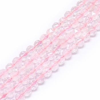 Natural Rose Quartz Beads Strands, Faceted, Round, 8mm, Hole: 1.2mm, about 46~48pcs/strand, 15.59 inch(39.6cm)