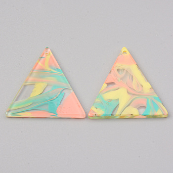 Acrylic Pendants, for DIY Bracelet Necklace Earring Jewelry Craft Making, Triangle, Colorful, 34x32x2mm, Hole: 1.5mm