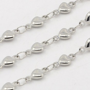 3.28 Feet 304 Stainless Steel Heart Chains, Decorative Chains, Soldered, Stainless Steel Color, 4x2mm