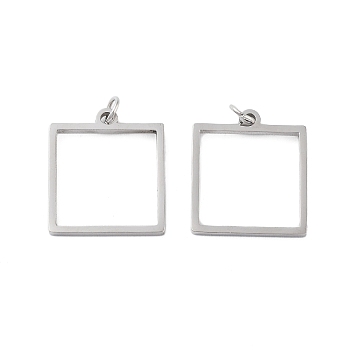 304 Stainless Steel Pendants, Laser Cut, with Jump Ring, Stainless Steel Color, Square, 17x15x1mm, Hole: 2mm