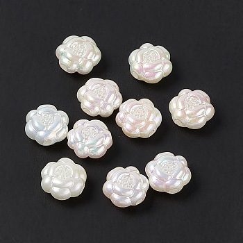 Opaque Acrylic Beads, Imitation Pearl, AB Color, Flower, White, 11x10.5x6mm, Hole: 1.6mm
