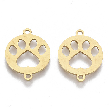 201 Stainless Steel Links connectors, Laser Cut Links, Flat Round with Paw Print, Golden, 20x15.5x1mm, Hole: 1.6mm