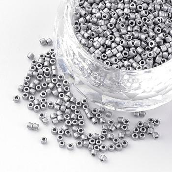 Baking Paint Cylinder Seed Beads, Uniform Size, Matte Style, Silver, 1~1.5x1.5~2mm, Hole: 0.5mm, about 50g/bag, about 5000pcs/bag