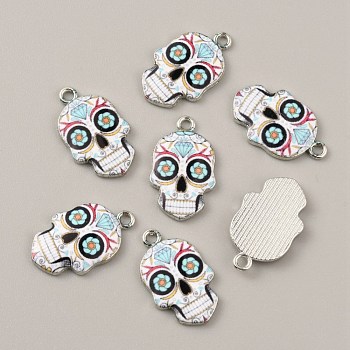 Alloy Enamel Pendants, Platinum, Skull, Pale Turquoise, 22.5x13.5x2mm, Hole: 1.8mm
