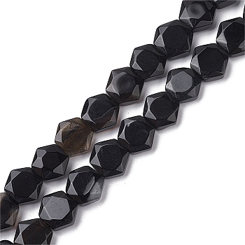Natural Black Agate Beads Strands, Faceted Hexagonal Cut, Hexagon, 8~8.5x9~9.5x4~4.5mm, Hole: 1mm, about 25pcs/strand, 8.11''(20.6cm)