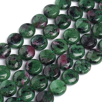 Natural Ruby in Zoisite Beads Strands, Flat Round, 10~10.5x4.5~5.5mm, Hole: 1mm, about 39pcs/strand, 15.55 inch(39.5cm)