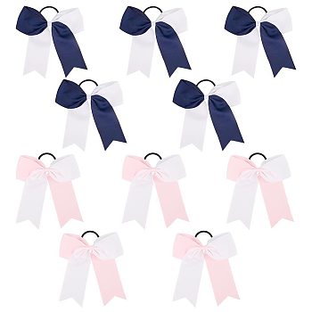 10Pcs 2 Colors Bowknot Polyester Elastic Hair Ties, Hair Accessories for Girl Kids, Mixed Color, 160x170mm, 5pcs/color