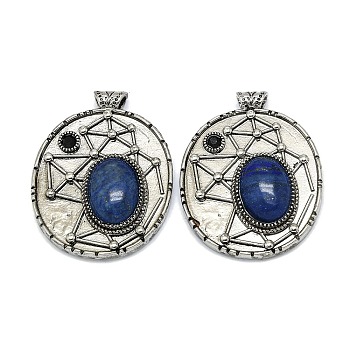Natural Lapis Lazuli Oval Pendants, Rack Plating Antique Silver Plated Brass Pave Rhinestone Oval Charms, Cadmium Free & Lead Free, 45x35x8mm, Hole: 3.5mm