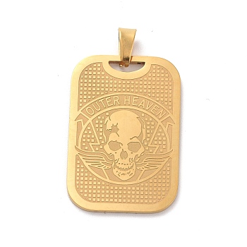 304 Stainless Steel Pendants, Rectangle with Skull Charm, Golden, 35x23.5x1mm, Hole: 7.5x4mm