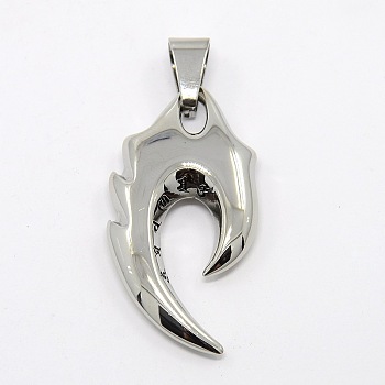 Retro Men's 304 Stainless Steel Big Tribal Sign Pendants, Stainless Steel Color, 45x25x7mm, Hole: 6x10mm