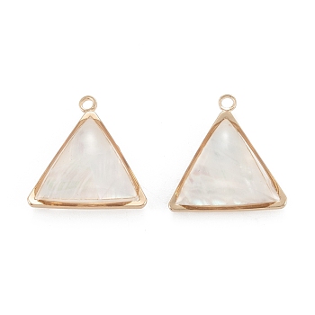 Natural White Shell Pendants, with Golden Brass Findings, Triangle, 17.5x17x5.5mm, Hole: 1.6mm