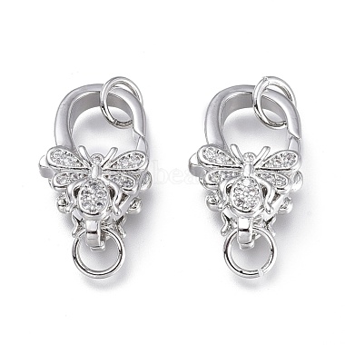 Platinum Clear Insects Brass+Cubic Zirconia Lobster Claw Clasps