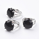 Adjustable Natural Black Agate Finger Rings(RJEW-F075-01M)-1