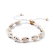 Natural Shell Braided Bead Anklet with Synthetic Turquoise Beads, Braided Nylon Adjustable Anklet, White, Inner Diameter: 2-1/8~3-3/8 inch(5.35~8.5cm)(AJEW-AN00561-03)