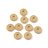 Brass Spacer Bead, Flat Round with Gear Lace, Real 18K Gold Plated, 9.83x1.5mm, Hole: 2.63mm(KK-WH0046-60C)