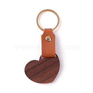 Wooden & Imitation Leather Pendant Keychain, with Iron Rings, Heart, 10cm(PW23041899362)