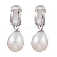 Natural Pearl Ear Studs, with Sterling SilverFindings, Teardrop, Platinum, 20x7.5mm(EJEW-P286-16P)