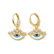 Evil Eye Real 18K Gold Plated Brass Dangle Leverback Earrings, with Enamel and Cubic Zirconia, Eye, 24x16mm(EJEW-Q797-01E-G)