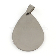 201 Stainless Steel Teardrop Stamping Blank Tag Pendants, with Snap on Bails Clasps, One Side Polishing, Stainless Steel Color, 38x27x1mm, Hole: 7x3.5mm(STAS-R064-13)