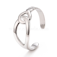 304 Stainless Steel Interlock Knot Shape Open Cuff Ring for Women, Stainless Steel Color, US Size 7 3/4(17.9mm)(RJEW-C025-13P)