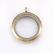 304 Stainless Steel Magnetic Floating Locket Pendants, with Glass, Flat Round, Clear, Golden, 37x30x6.5mm, Hole: 4.5mm, Inner Diameter: 23mm(STAS-O103-35G)