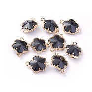 Glass Links connectors, with Eco-Friendly Alloy Open Back Berzel Findings, Flower, Light Gold, Black, 15.5x12x5mm, Hole: 1.4mm(X-GLAA-A037-A-13KC)