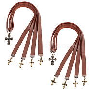 Cowhide Leather Bible Bookmarks, Alloy Cross Pendant Bookmarks, Saddle Brown, 31cm, 2pcs/box(AJEW-FG0002-61)