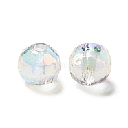 UV Plating Rainbow Iridescent Transparent Acrylic Beads, Two Tone, Faceted, Round, Clear, 13x12.5mm, Hole: 3.5mm(OACR-A014-A01)
