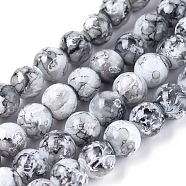 Opaque Spray Painted Glass Beads Strands, Imitation Snowflake Obsidian, Round, Gray, 8mm, Hole: 1mm, about 103 pcs/Strand, 31.10''(79cm)(GLAA-WH0015-43A)