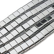 Electroplated Non-magnetic Synthetic Hematite Beads Strands, Rectangle, 2-Hole, Silver, 6x4x3mm, Hole: 1.2mm, about 95pcs/strand, 15.35 inch(39cm)(G-C106-B02-08B)