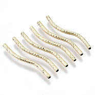 Brass Curved Tube Beads, Curved Tube Noodle Beads, Fancy Cut, Nickel Free, Real 18K Gold Plated, 31x2mm, Hole: 1.2mm(X-KK-R112-034C-NF)