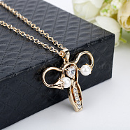 Crystal Rhinestone Female Uterus Pendant Necklace with Imitation Pearl, Alloy Feminism Jewelry for Women, Golden, 8.27 inch~19.69 inch(21~50cm)(GIPO-PW0001-014G)