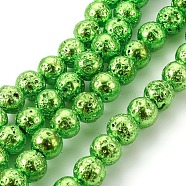 Electroplated Natural Lava Rock Bead Strands, Round, Lime, 8~9mm, Hole: 1.2mm, about 47pcs/strand, 15.7 inch(40cm)(G-E511-01A-8mm)