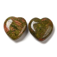 Natural Unakite Healing Stones, Heart Love Stones, Pocket Palm Stones for Reiki Ealancing, 30x30x11.5~12.5mm(G-G020-01K)