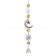 Glass Pendant Decorations, With Alloy Finding, Star with Moon, Gold, 300mm(HJEW-TA00128-02)