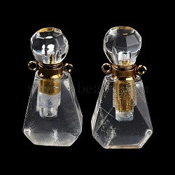 Natural Quartz Crystal Perfume Bottle Pendants, with Golden Tone Stainless Steel Findings, Essentail Oil Diffuser Charm, for Jewelry Making, 33~34.5x16.5x10.5~11.5mm, Hole: 2mm(G-A026-13B)