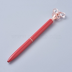 Butterfly Rhinestones Crystal Metal Ballpoint Pens, Turn Retractable Black Ink Ballpoint Pen, Stylish Office Supplies, Red, 14.25x0.85cm(AJEW-K026-04H)