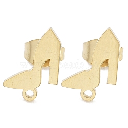 High-heeled Shoes Ion Plating(IP) 304 Stainless Steel Stud Earring Findings, with Loop, Golden, 12x8.5mm, Hole: 1.2mm, Pin: 0.8x11mm(STAS-I206-117G)