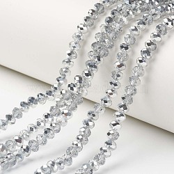 Electroplate Transparent Glass Beads Strands, Half Silver Plated, Faceted, Rondelle, Clear, 4x3mm, Hole: 0.4mm, about 130pcs/strand, 16.54 inch(42cm)(EGLA-A034-T4mm-M16)
