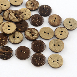 2-Hole Flat Round Coconut Buttons, Coconut Brown, 15x3mm, Hole: 2mm(BUTT-R035-004)