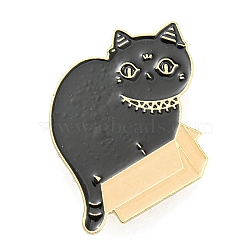 Cat Shape Enamel Pins, Light Gold Alloy Brooch for Backpack Clothes, Black, 35x35x2mm(JEWB-A017-01A)