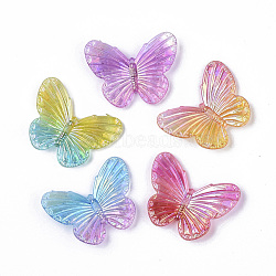 Electroplate Transparent Acrylic Pendants, Two Tone, Butterfly, Mixed Color, 31.5x41x4.5mm, Hole: 1.2mm(X-PACR-T009-001)