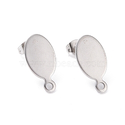 201 Stainless Steel Stud Earring Findings, with Horizontal Loops & 304 Stainless Steel Pin & Ear Nuts, Oval, Stainless Steel Color, 19x10mm, Hole: 2mm, Pin: 0.7mm(STAS-G277-07P)