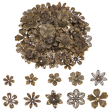 Elite 200Pcs 10 Style Iron Bead Caps, Flower, Antique Bronze, 18.5~33x16.5~34x1~3mm, Hole: 1~2.5mm, 20pcs/style