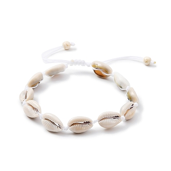 Natural Shell Braided Bead Anklet with Synthetic Turquoise Beads, Braided Nylon Adjustable Anklet, White, Inner Diameter: 2-1/8~3-3/8 inch(5.35~8.5cm)