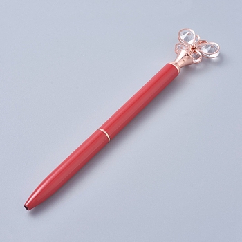 Butterfly Rhinestones Crystal Metal Ballpoint Pens, Turn Retractable Black Ink Ballpoint Pen, Stylish Office Supplies, Red, 14.25x0.85cm